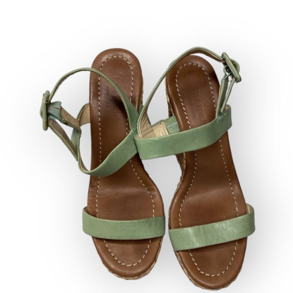 Kate Spade New York Dancer Seafoam Green Calf Straw Wedge Platform Size 7